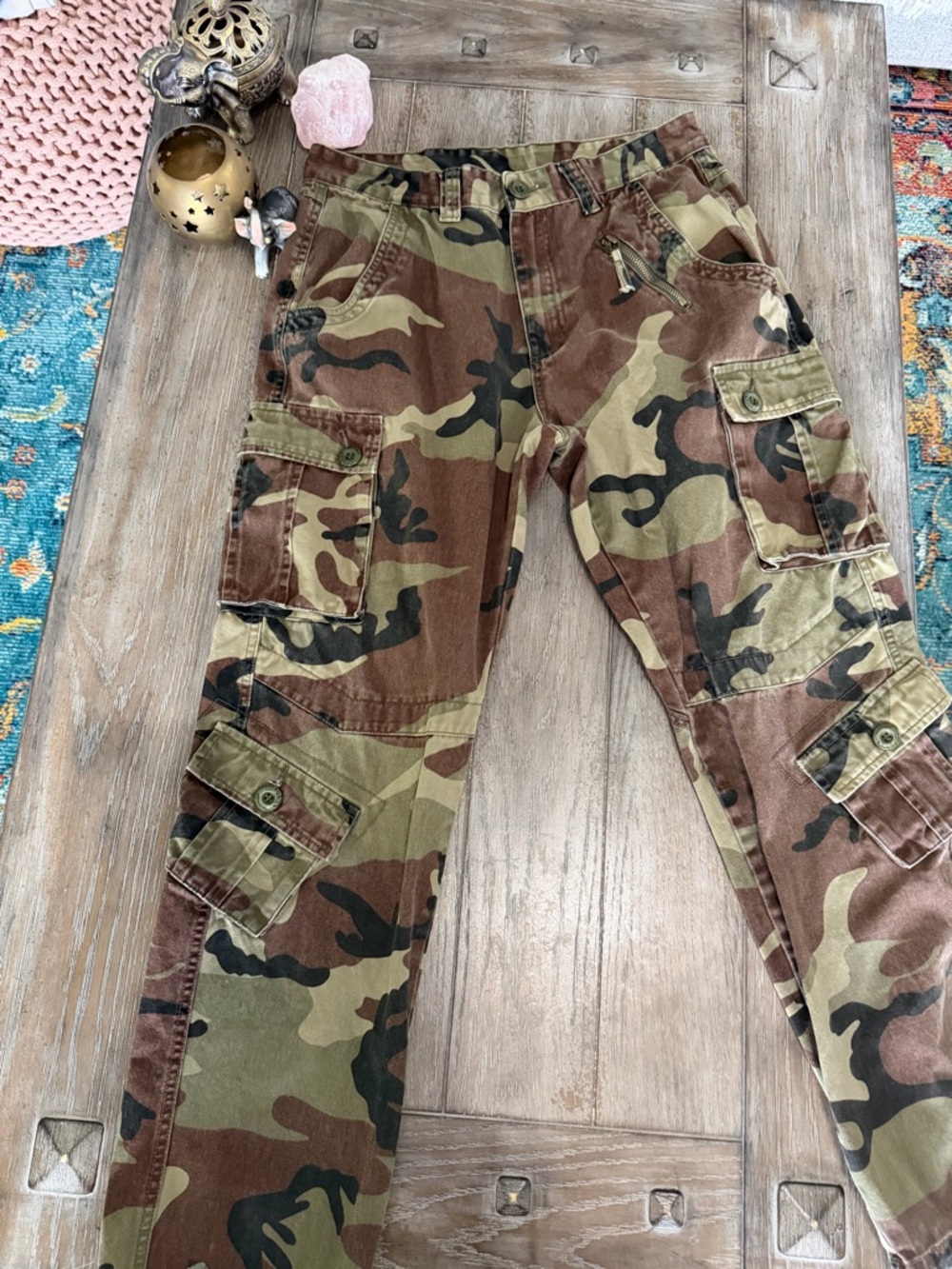 Camo Cargo Pants - Green Brown Black - Picture 3 of 15
